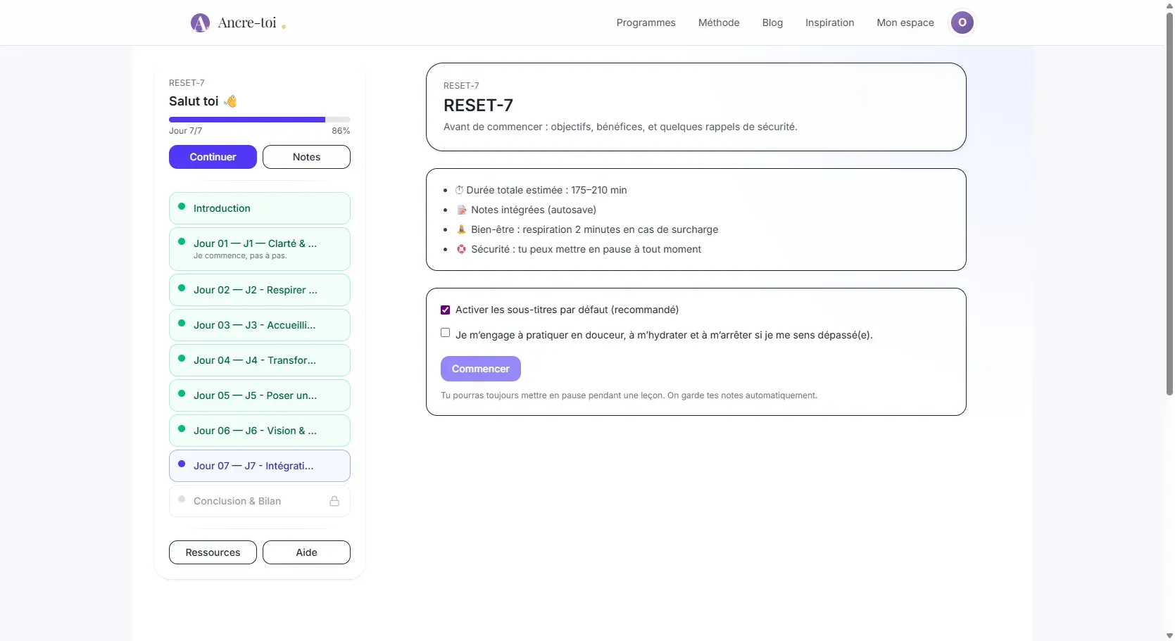 Mobile — navigation des modules