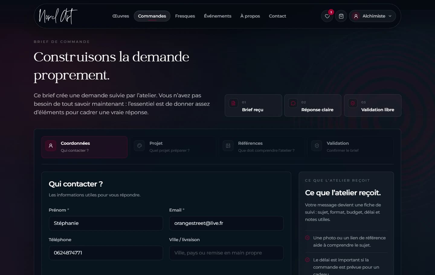 Formulaire de commande personnalisée