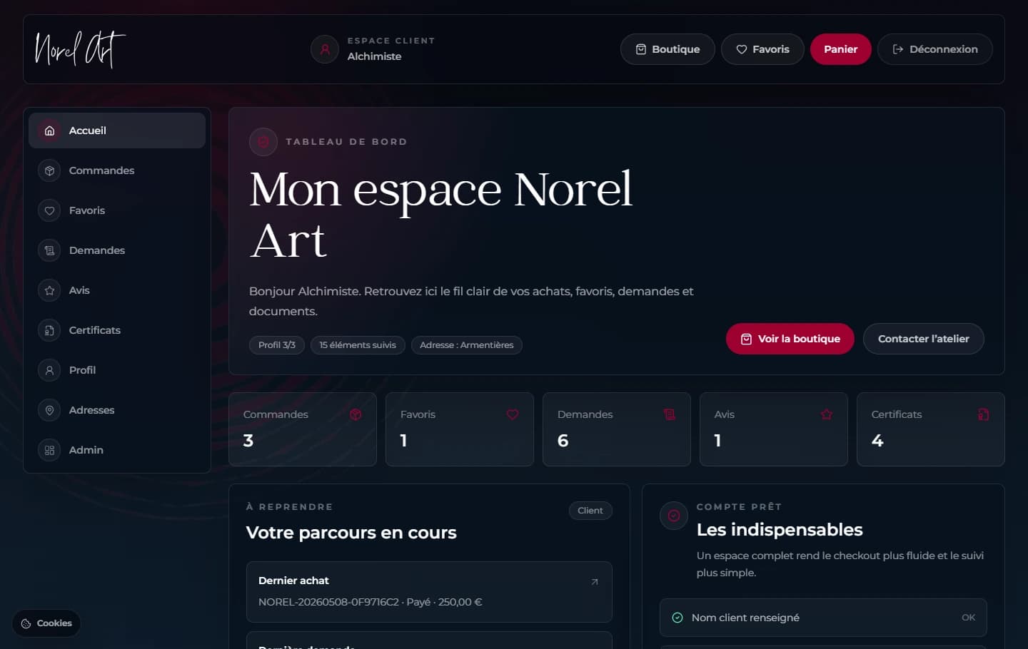 Espace client Norel Art