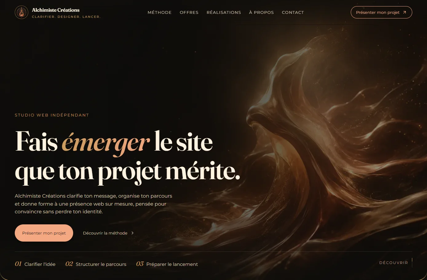 Page d’accueil du site Alchimiste Créations