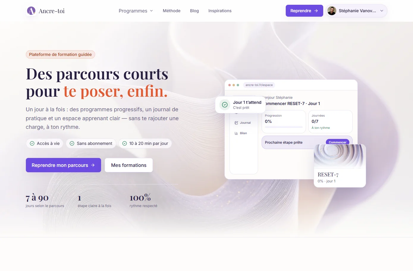 Accueil de la plateforme Ancre-toi