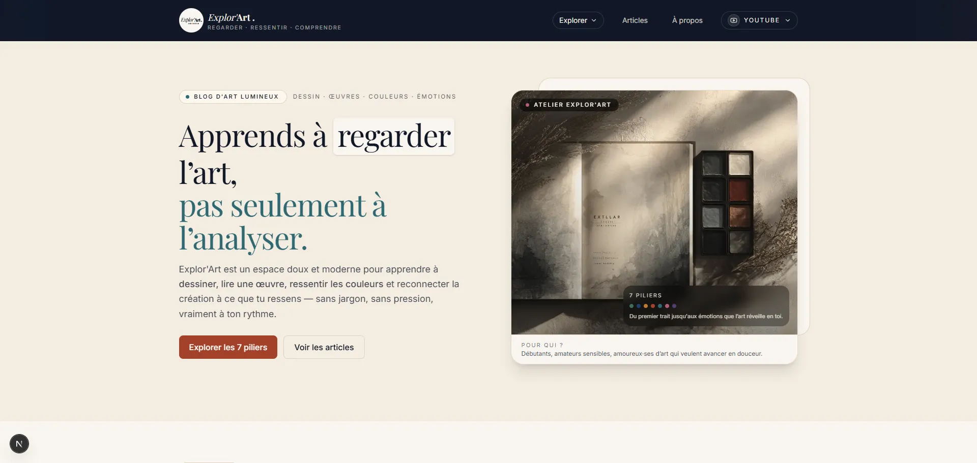 Page d’accueil éditoriale d’Explor’Art